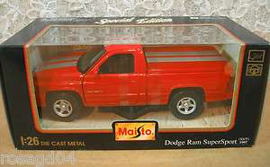 Maisto 1997 Dodge Ram SuperSport Red Pick Up 126 MINT  