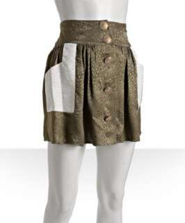Whitney Eve green silk textured print button front skirt   up 