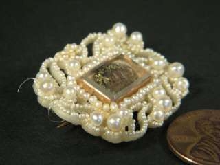 ANTIQUE GOLD SEED PEARL MOURNING BROOCH PIN c1830  