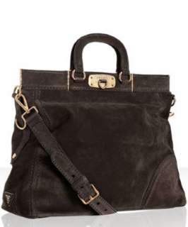 Prada graphite suede hinged frame top handbag  