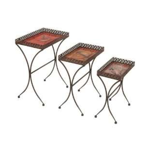  Set3 Bird Groove Metal Plant Stand with Glass Top Patio 
