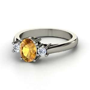    Ashley Ring, Oval Citrine 14K White Gold Ring with Diamond Jewelry