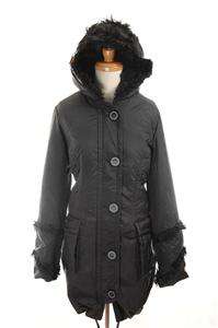 NEW AUTH DonnaKarenNewYork Shearling Fur Hooded Down Coat Jacket Black 