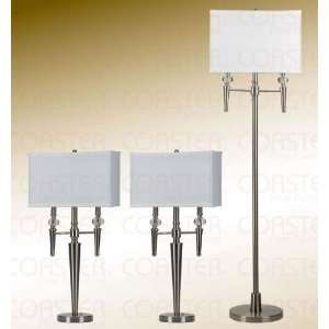  3pc Table & Floor Lamps Set Contemporary in Nickel Finish 