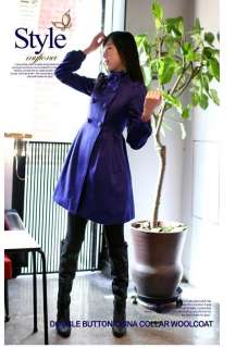 New Korea Womens Winter Woolen Double breasted Lady Trench Coat 4916 
