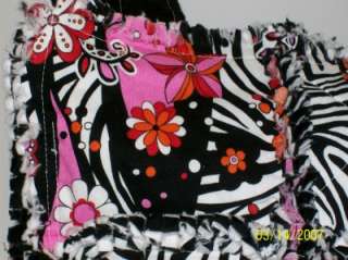 Hot Pink Black Zebra Rag Quilt Diaper Bag Tote Purse  