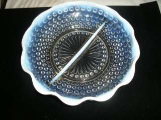   Glass Hobnail Moonstone Opalescent Divided Bowl Candy Dish  