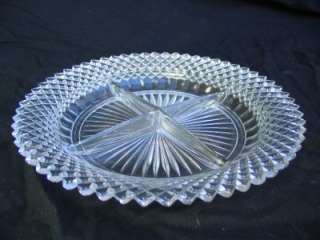 VTG PRESSED GLASS DIVIDED PLATE RELISH TRAY CANDY DISH  