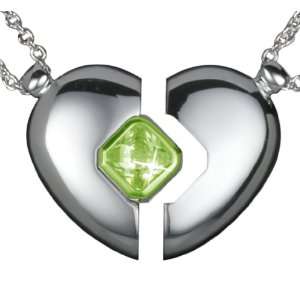 Petra Azar Silver Magnetic Heart Pendant with Square Genuine Peridot