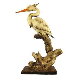    Driftwood Look White Heron Statue Egret Bird