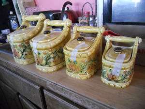 VINTAGE canister set,LEFTON CHINA,gold w/tulips,lilies  