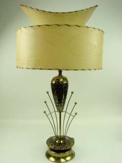 1950s Mid Century LAMP Eames Era Retro Laced Faux Rawhide Parchment 