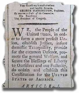UNITED STATES CONSTITUTION 1787 Old American Newspaper  