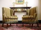 BEAUTIFUL IMMACULATE PAIR OF ANTIQUE GEORGIAN WINGBACK UPHOLSTERED 