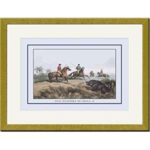  Gold Framed/Matted Print 17x23, Hog Hunters in India, No 