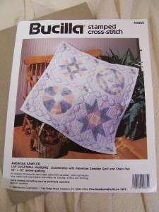 BUCILLA CROSS STITCH FINISHED AMERICAN SAMPLER LAP QUILT / WALL 