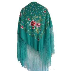   Blue with Colorful Flamenco Floral Embroidery & Fringe Kitchen