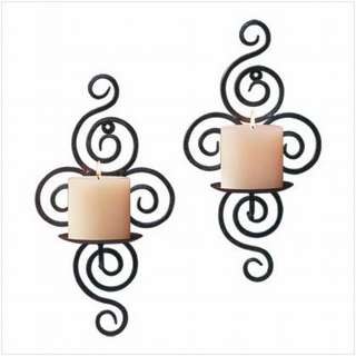 WROUGHT IRON SCROLLWORK WALL SCONCE CANDLEHOLDERS  