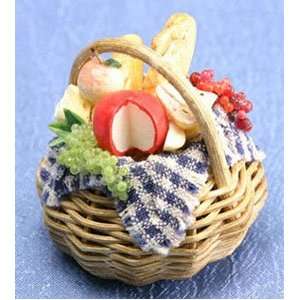  Dollhouse Miniature Basket with Cheese and Grapes 
