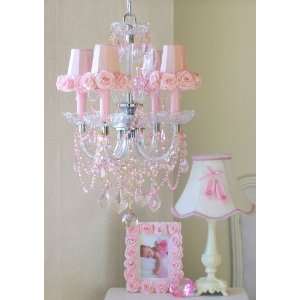  4 light pink crystal chandelier with rose shades