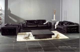 AX001 Armani Modern Leather Sofa Set Rich Black loveseat chair  