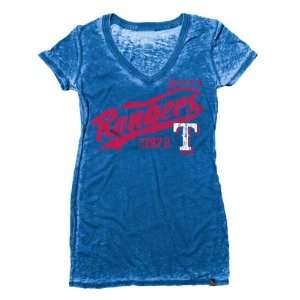  Texas Rangers Royal Blue Womens Burnout Wash V Neck T 