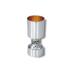   Silver Kiddush Cup with Leaf Stem and Thick Base