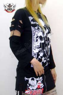 Gothic Punk Rock emo Zipper Chain T Shirt+Arm Warmer L  