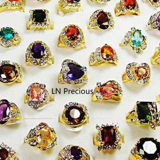 wholesale jewelry lots 10pcs Rhinestone Cubic Zirconia Gold rings free 