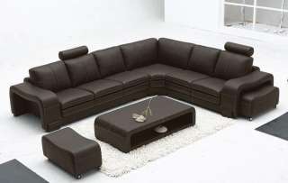 3330 Italian Leather Living Room Sectional Sofa Brown  