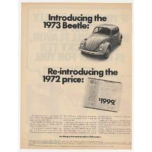  1972 VW Volkswagen Introducing 1973 Beetle 72 Price Print 
