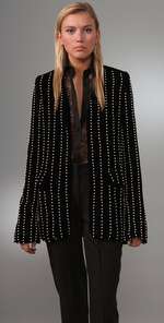 Alexander Wang Collarless Velvet Blazer with Pearl Embroidery 