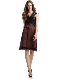 Alberta Ferretti   Ruched Contrast Chiffon Overlay Dress/Black Pink