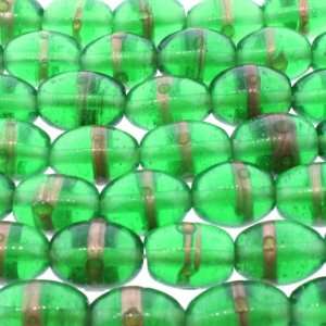 Green/Gold Indian Glass  Barrel Plain   17mm Height, 14mm Width, Sold 