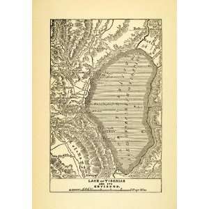  1903 Woodcut Antique Map Sea Galilee Lake Tiberias Middle 