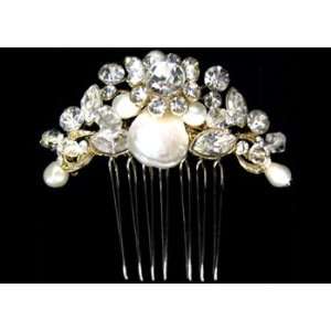  Pearl and Crystal Hair Piece in Gold S2319 Beauty