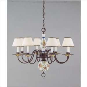  Delft Eight Light Chandelier with White/Multi Pleated 