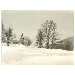   Reprint of Winter scene with church in background