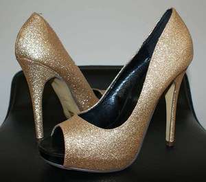   MICHAEL ANTONIO Gold Glitter Sparkle Peep Toe Pumps Heels Shoes Size 7