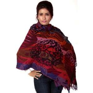    Color Jamawar Stole with Animal Weave   Pure Wool 
