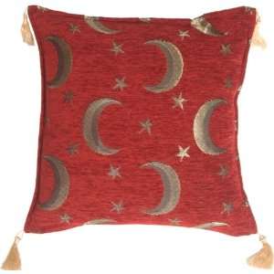     Crescent Moons on Red Chenille 17x17 Throw Pillow