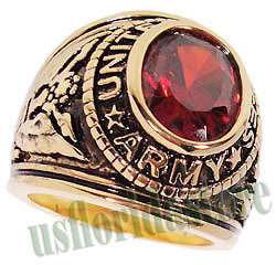 Mens Siam Red US Army Military 18kt Gold Plated Ring  