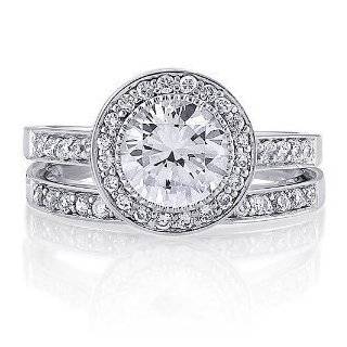   Sterling Silver Ring 1.28ct (8mm) Round Cubic Zirconia CZ Ring Set
