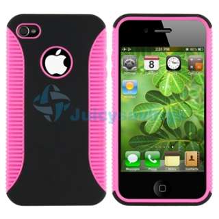 Piece Pink/Black Hybrid Gel Skin CASE+PRIVACY Protector for iPhone 4 
