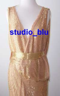 ROBERTO CAVALLI Peach Silk Gold Beaded Low Cut Open Back Dress Gown 42 