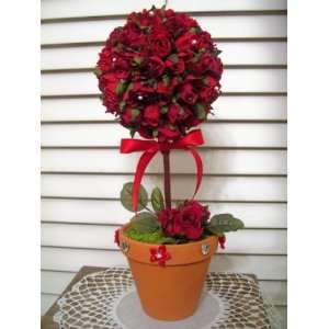 Red Rose Bud Topiary 
