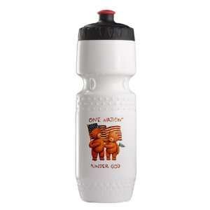   Water Bottle Wht BlkRed One Nation Under God Teddy Bears with US Flag