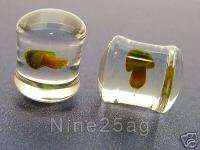 SET PYREX GLASS 2G GREEN MUSHROOM PLUGS BODY JEWELRY  
