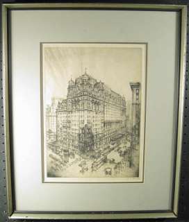   Original Hand Signed Etching Waldorf Astoria New York 1929  