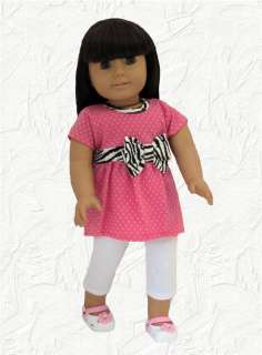 Doll Clothes Pink Dot w/Zebra Trim+ White Capris Fit American Girl 
